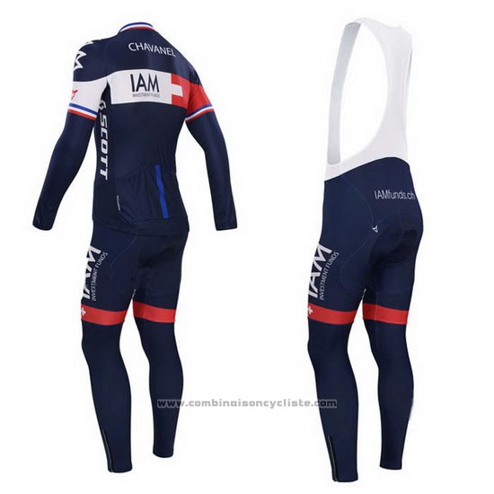 2015 Maillot Cyclisme IAM Bleu et Rouge Manches Longues et Cuissard
