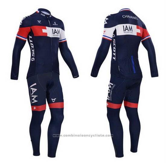 2015 Maillot Cyclisme IAM Bleu et Rouge Manches Longues et Cuissard
