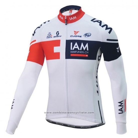 2016 Maillot Cyclisme IAM Blanc et Bleu Manches Longues et Cuissard