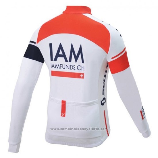2016 Maillot Cyclisme IAM Blanc et Bleu Manches Longues et Cuissard
