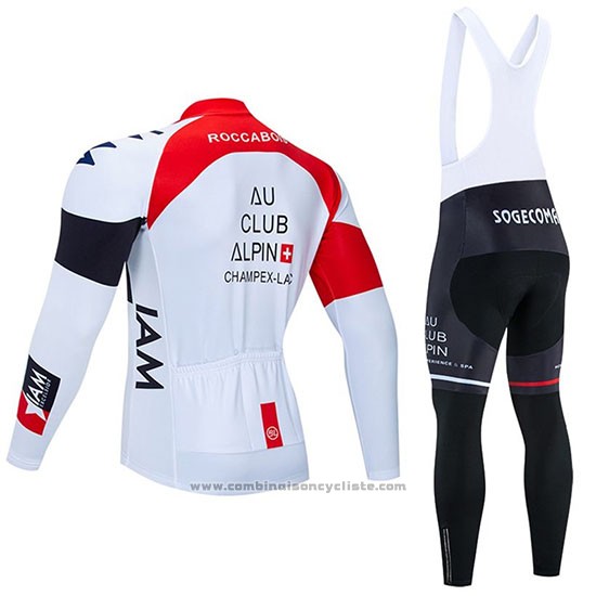 2020 Maillot Cyclisme IAM Blanc Rouge Noir Manches Longues et Cuissard