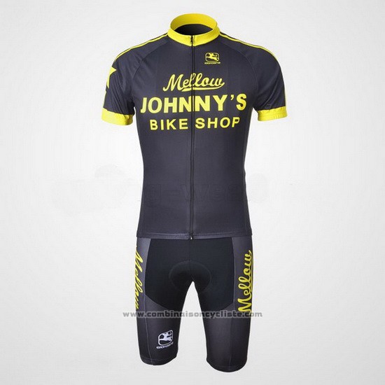 2010 Maillot Cyclisme Johnnys Noir et Jaune Manches Courtes et Cuissard