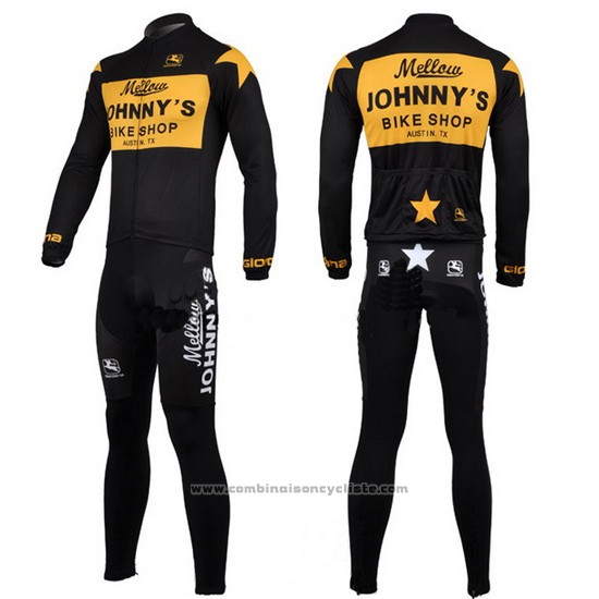 2010 Maillot Cyclisme Johnnys Noir et Jaune Manches Longues et Cuissard