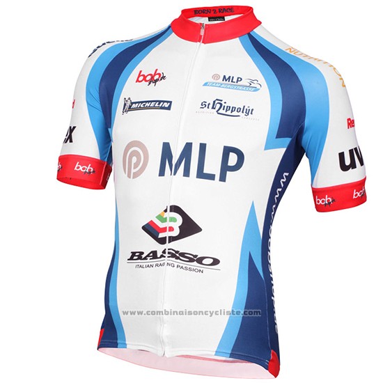 2015 Maillot Cyclisme MLP Team Bergstrasse Blanc et Bleu Manches Courtes et Cuissard