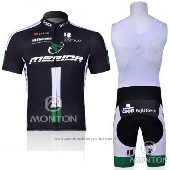 2010 Maillot Cyclisme Merida Noir et Vert Manches Courtes et Cuissard