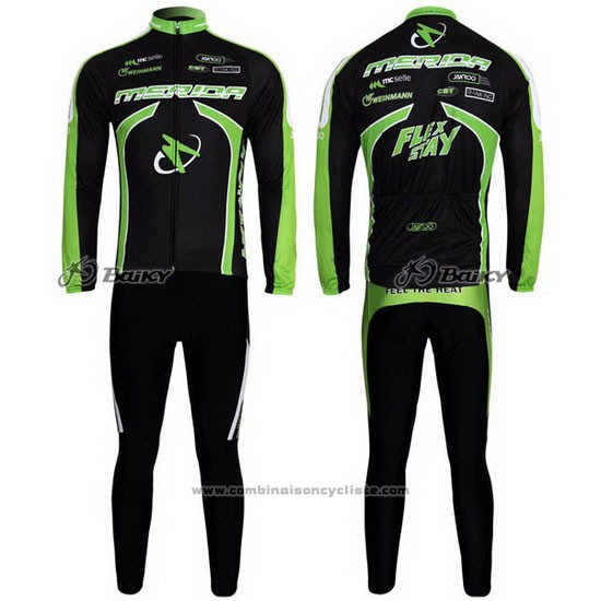 2011 Maillot Cyclisme Merida Noir et Vert Manches Longues et Cuissard