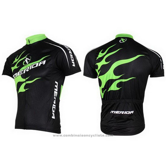 2013 Maillot Cyclisme Merida Noir et Vert Manches Courtes et Cuissard