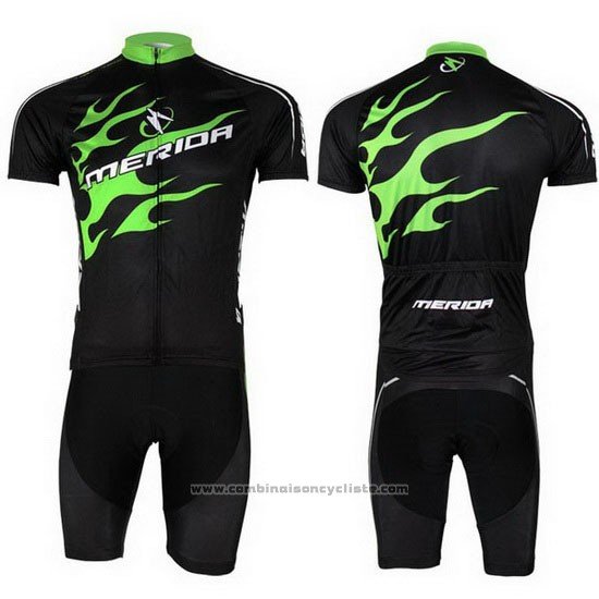 2013 Maillot Cyclisme Merida Noir et Vert Manches Courtes et Cuissard