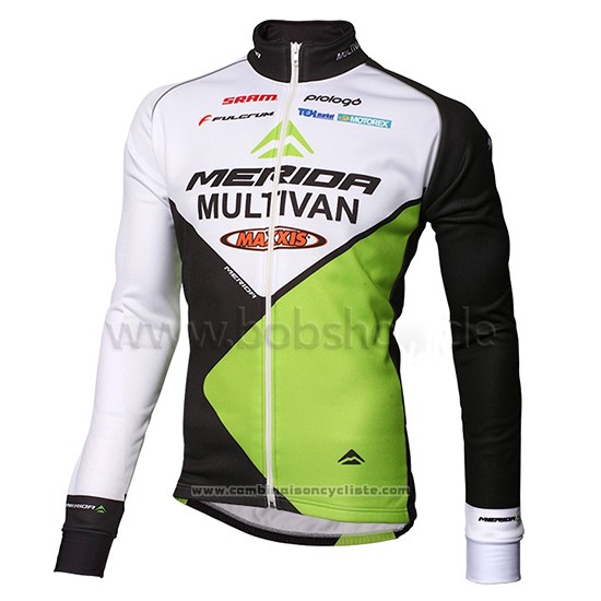 2014 Maillot Cyclisme Multivan Merida Vert et Blanc Manches Longues et Cuissard