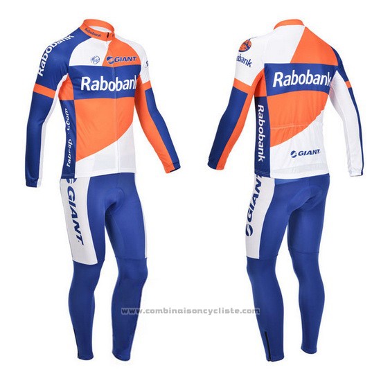 2013 Maillot Cyclisme Rabobank Bleu et Blanc Manches Longues et Cuissard