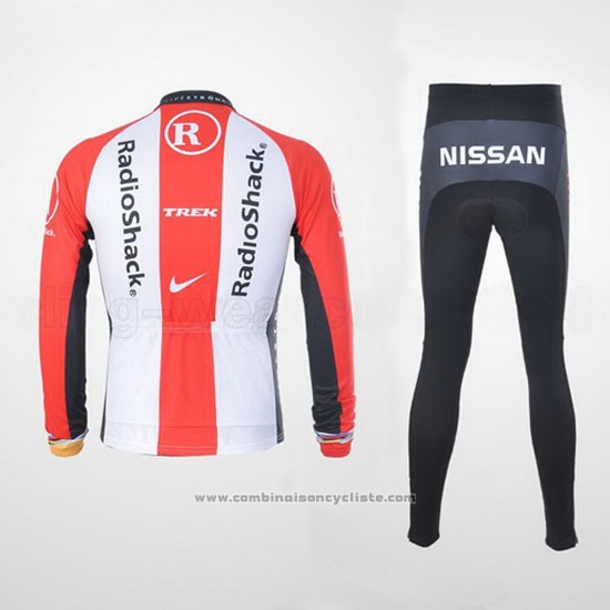 2011 Maillot Cyclisme Radioshack Blanc et Rouge Manches Longues et Cuissard