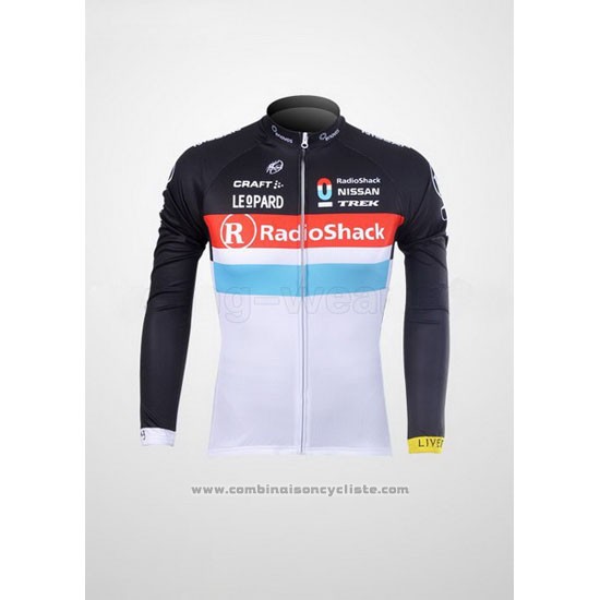 2012 Maillot Cyclisme Radioshack Noir et Blanc Manches Longues et Cuissard