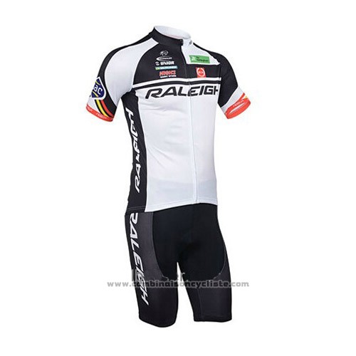 2013 Maillot Cyclisme Raleigh Noir et Blanc Manches Courtes et Cuissard