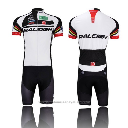 2013 Maillot Cyclisme Raleigh Noir et Blanc Manches Courtes et Cuissard