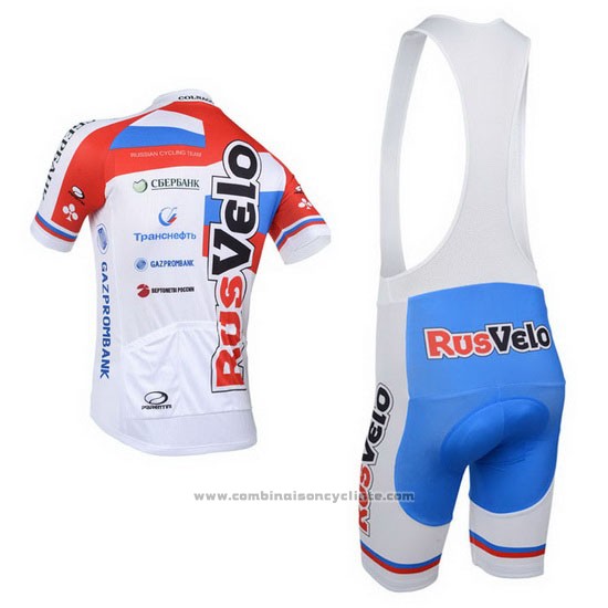 2013 Maillot Cyclisme Rusvelo Blanc et Rouge Manches Courtes et Cuissard