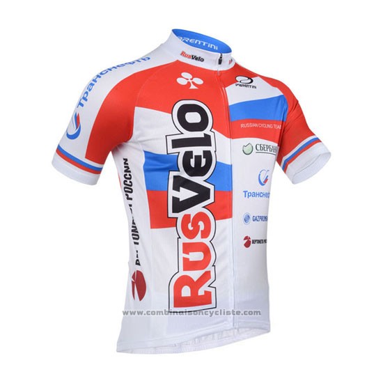2013 Maillot Cyclisme Rusvelo Blanc et Rouge Manches Courtes et Cuissard
