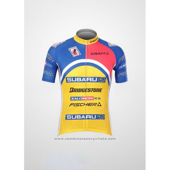 2011 Maillot Cyclisme Subaru Azur et Jaune Manches Courtes et Cuissard
