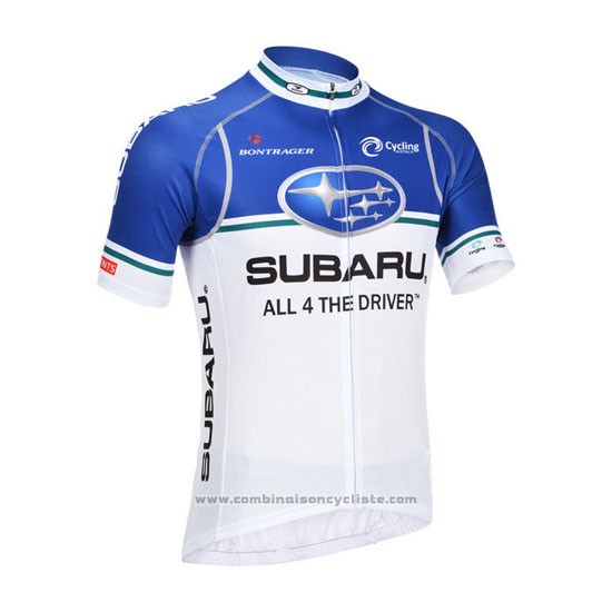 2013 Maillot Cyclisme Subaru Blanc et Azur Manches Courtes et Cuissard