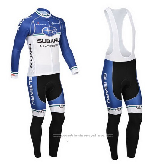 2013 Maillot Cyclisme Subaru Bleu et Blanc Manches Longues et Cuissard