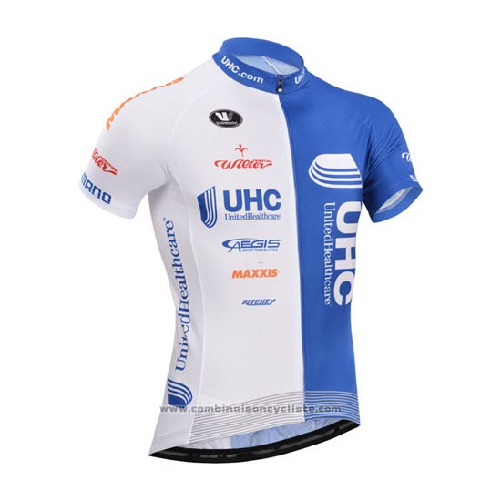 2014 Maillot Cyclisme UHC Blanc et Azur Manches Courtes et Cuissard