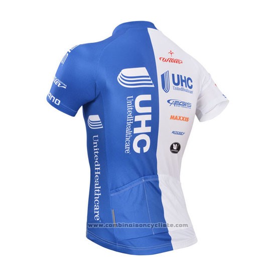 2014 Maillot Cyclisme UHC Blanc et Azur Manches Courtes et Cuissard