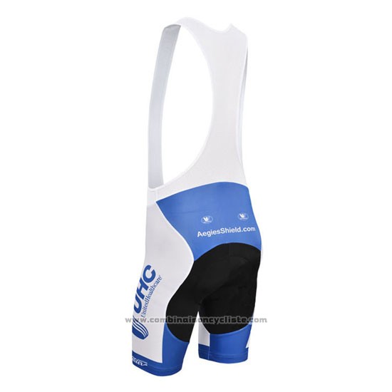 2014 Maillot Cyclisme UHC Blanc et Azur Manches Courtes et Cuissard