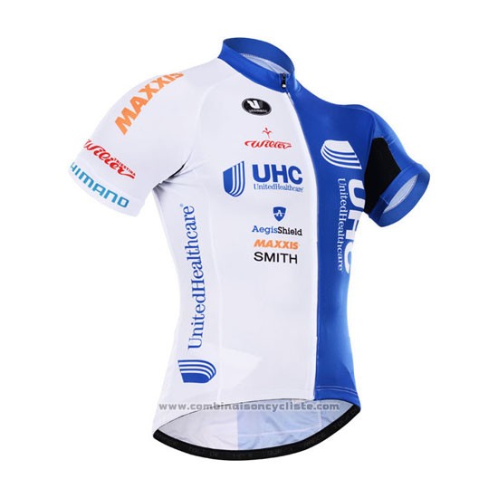 2015 Maillot Cyclisme UHC Blanc et Azur Manches Courtes et Cuissard