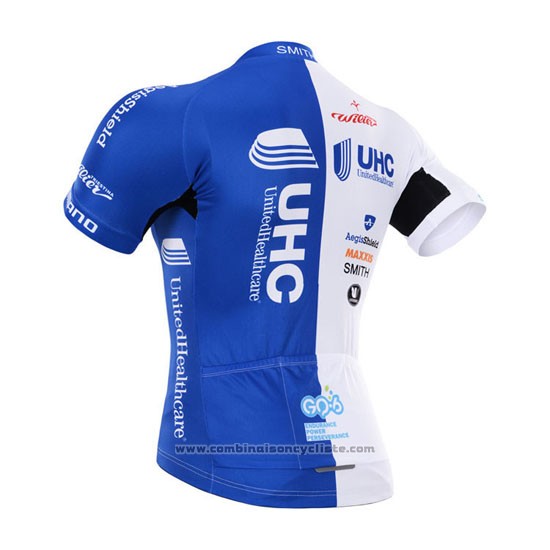 2015 Maillot Cyclisme UHC Blanc et Azur Manches Courtes et Cuissard