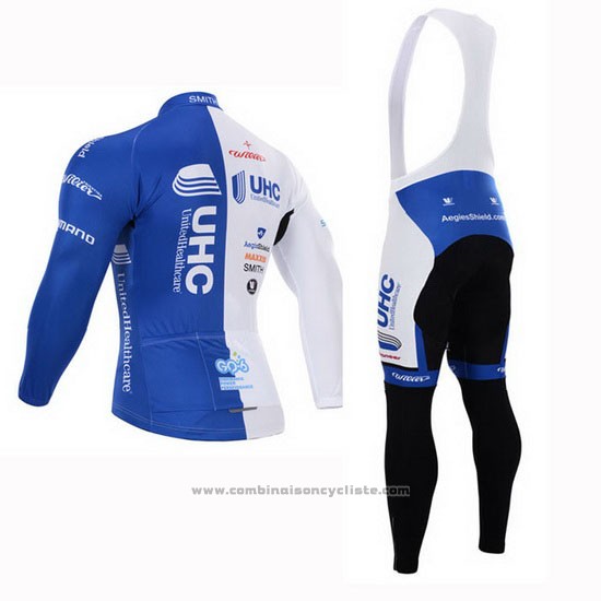 2015 Maillot Cyclisme UHC Blanc et Azur Manches Longues et Cuissard