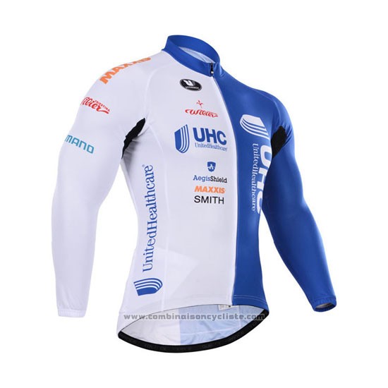 2015 Maillot Cyclisme UHC Blanc et Azur Manches Longues et Cuissard