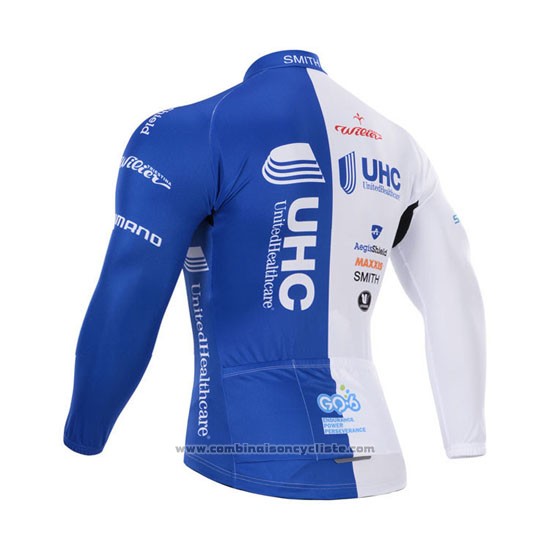 2015 Maillot Cyclisme UHC Blanc et Azur Manches Longues et Cuissard