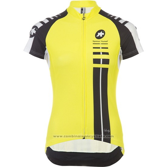 2016 Maillot Cyclisme Femme Assos Noir et Jaune Manches Courtes et Cuissard