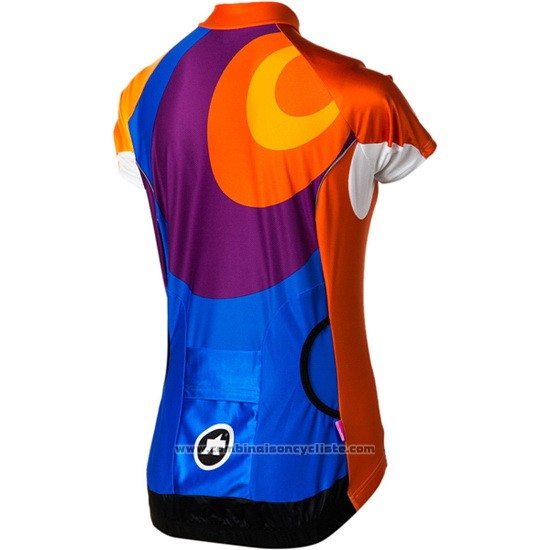 2016 Maillot Cyclisme Femme Assos Orange et Bleu Manches Courtes et Cuissard