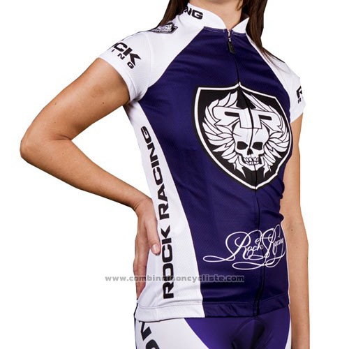 2016 Maillot Cyclisme Femme Racing Blanc et Bleu Manches Courtes et Cuissard