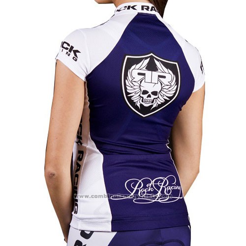 2016 Maillot Cyclisme Femme Racing Blanc et Bleu Manches Courtes et Cuissard