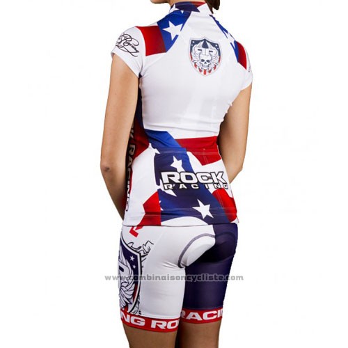 2016 Maillot Cyclisme Rock Racing Blanc et Bleu Manches Courtes et Cuissard