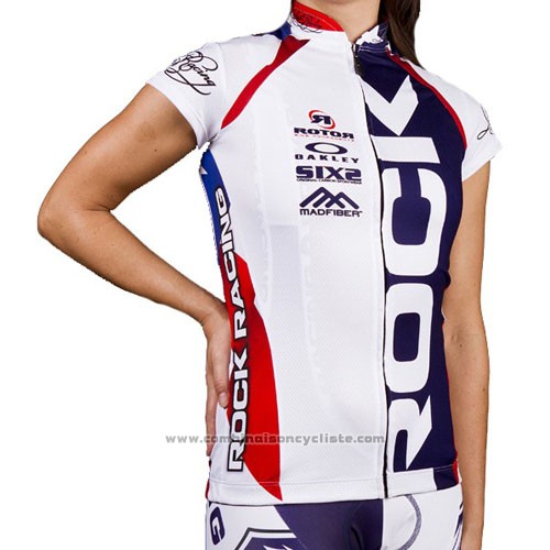 2016 Maillot Cyclisme Rock Racing Blanc et Bleu Manches Courtes et Cuissard