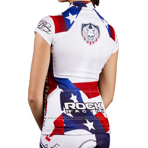 2016 Maillot Cyclisme Rock Racing Blanc et Bleu Manches Courtes et Cuissard