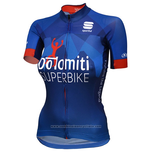 2017 Maillot Cyclisme Femme Dotomini Superbike Bleu Manches Courtes et Cuissard