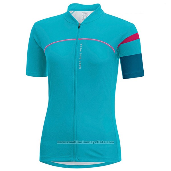 2017 Maillot Cyclisme Femme Gore Bike Wear Bleu Clair Manches Courtes et Cuissard