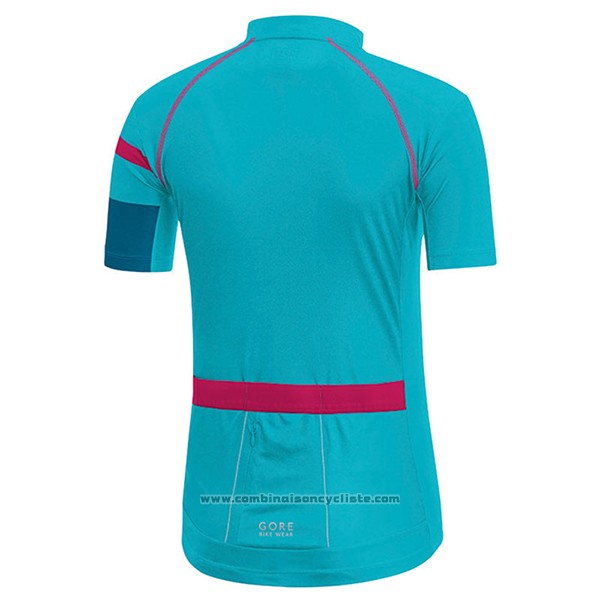 2017 Maillot Cyclisme Femme Gore Bike Wear Bleu Clair Manches Courtes et Cuissard