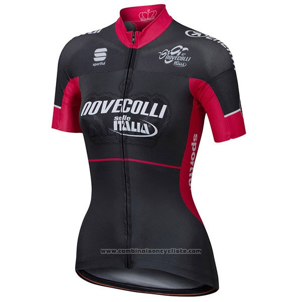 2017 Maillot Cyclisme Femme Nove Colli Noir et Rouge Manches Courtes et Cuissard