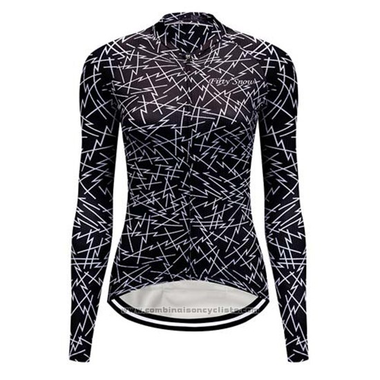 2019 Maillot Cyclisme Femme Delle Noir Blanc Manches Longues et Cuissard