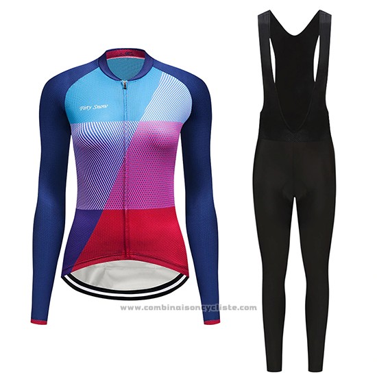 2019 Maillot Cyclisme Femme Dirty Snow Bleu Rouge Violet Manches Longues et Cuissard