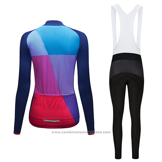 2019 Maillot Cyclisme Femme Dirty Snow Bleu Rouge Violet Manches Longues et Cuissard