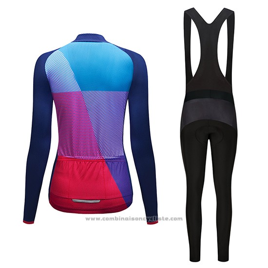 2019 Maillot Cyclisme Femme Dirty Snow Bleu Rouge Violet Manches Longues et Cuissard