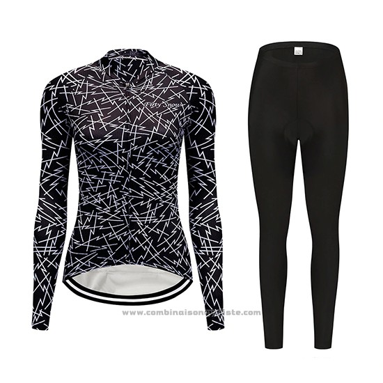 2019 Maillot Cyclisme Femme Dirty Snow Noir Manches Longues et Cuissard
