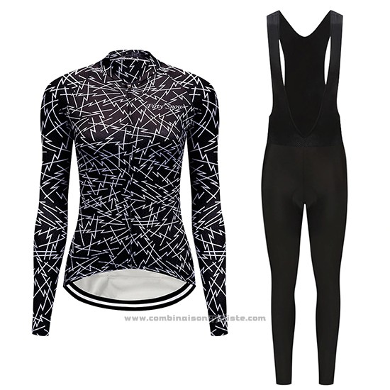 2019 Maillot Cyclisme Femme Dirty Snow Noir Manches Longues et Cuissard