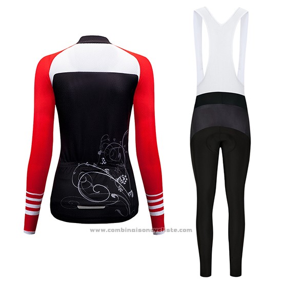 2019 Maillot Cyclisme Femme Dirty Snow Rouge Blanc Noir Manches Longues et Cuissard
