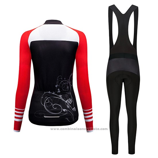 2019 Maillot Cyclisme Femme Dirty Snow Rouge Blanc Noir Manches Longues et Cuissard